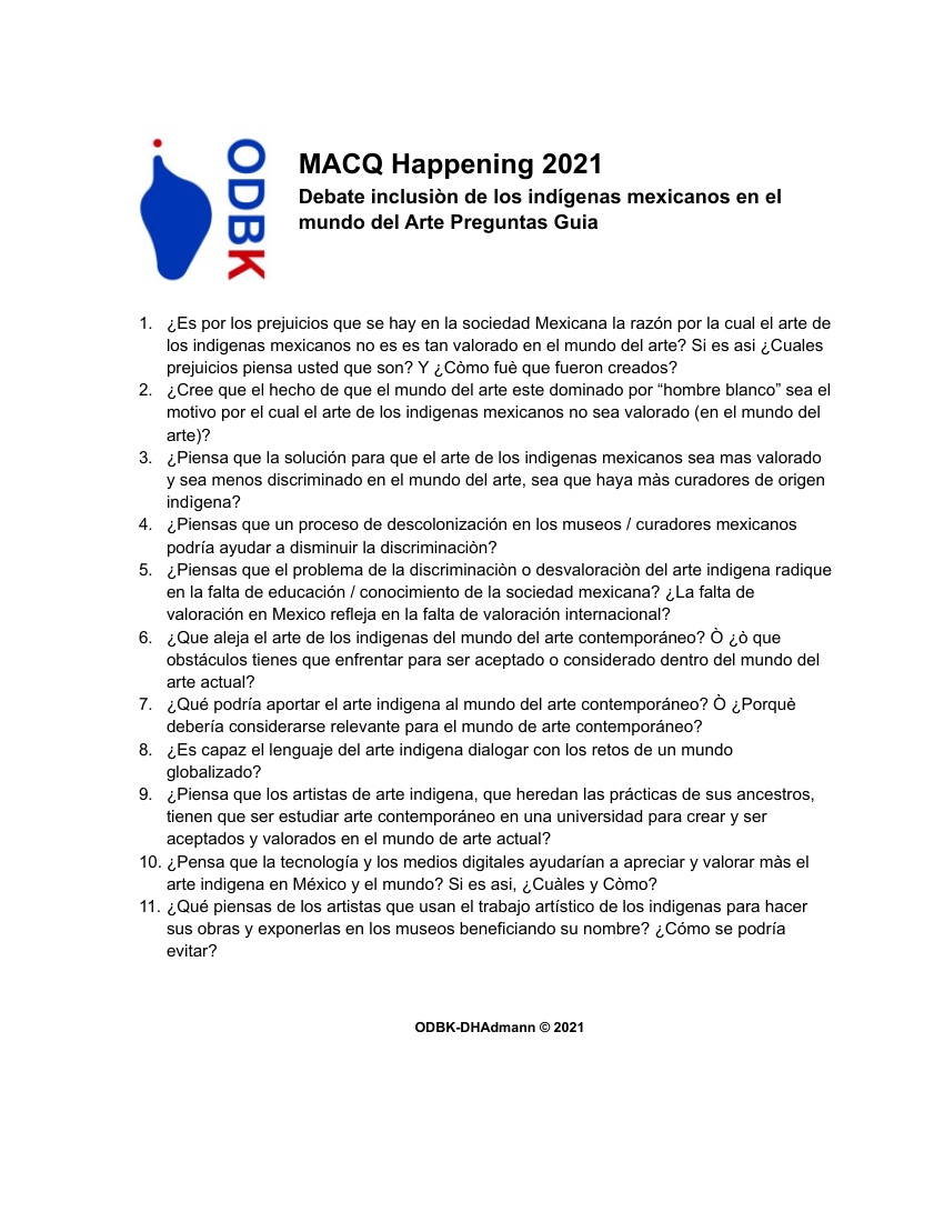 MACQ Happening 2021 - Debate Inclusiòn de Indigenas mexicanos en el Mundo del Arte