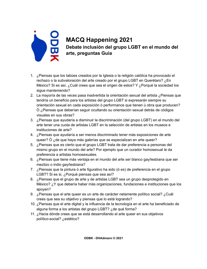 MACQ Happening 2021 - Debate inclusion del grupo LGTB en el arte